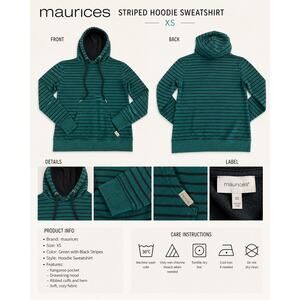 Maurices XS Green Black Striped Hoodie Sweatshirt Womens Pullover